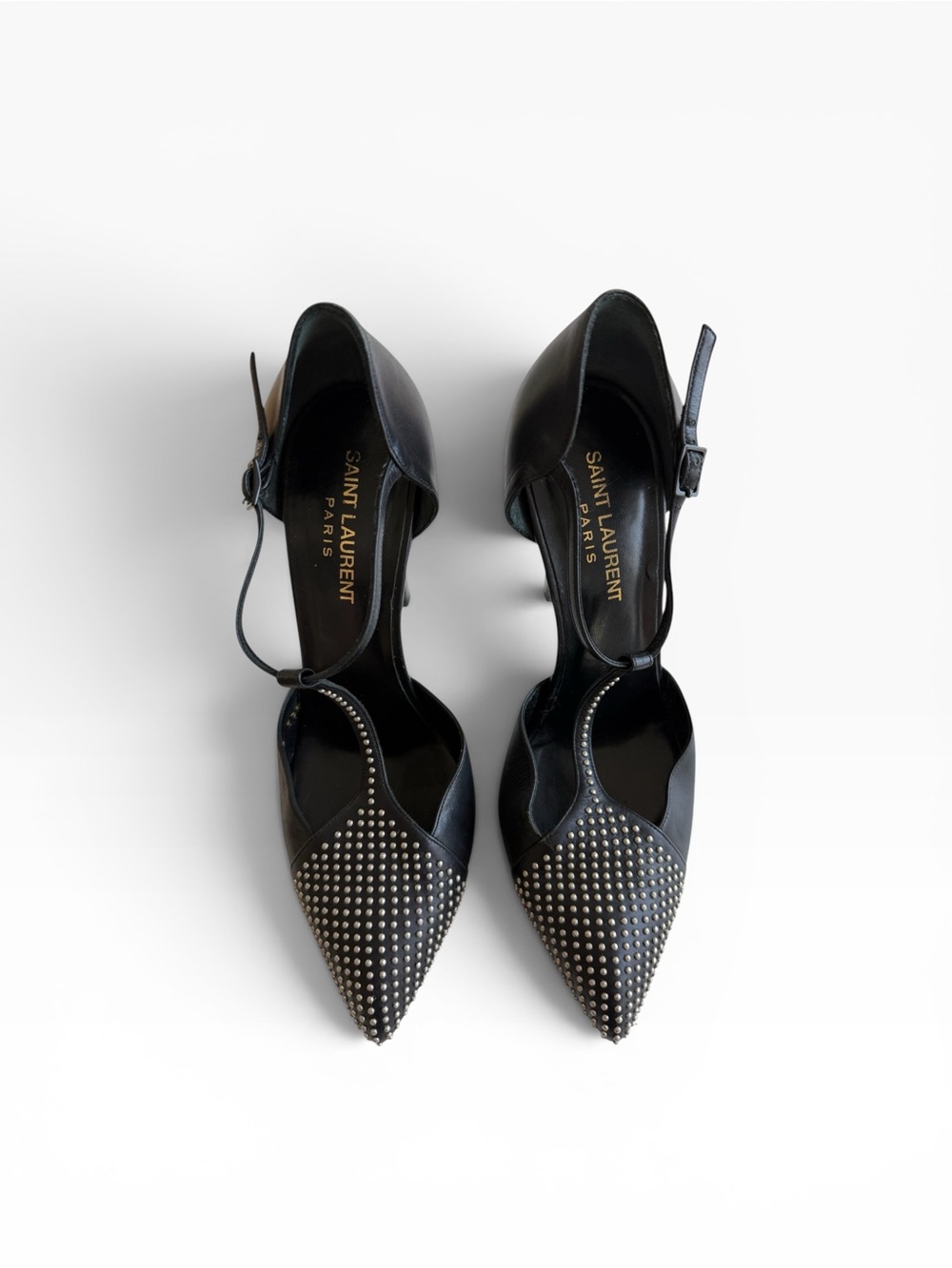 Saint Laurent Black Studded T-Strap Platform Heel - Picture 4 of 12